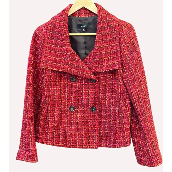 Talbots Women's Red Tweed Double-Breasted Jacket Size 8 Fallcore Academia Preppy - Picture 1 of 5